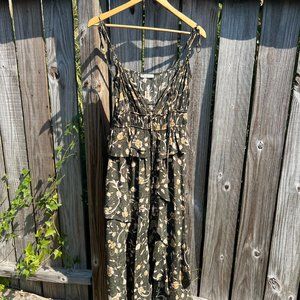 Ulla Johnson Olive Green & Mustard Floral Midi Dress